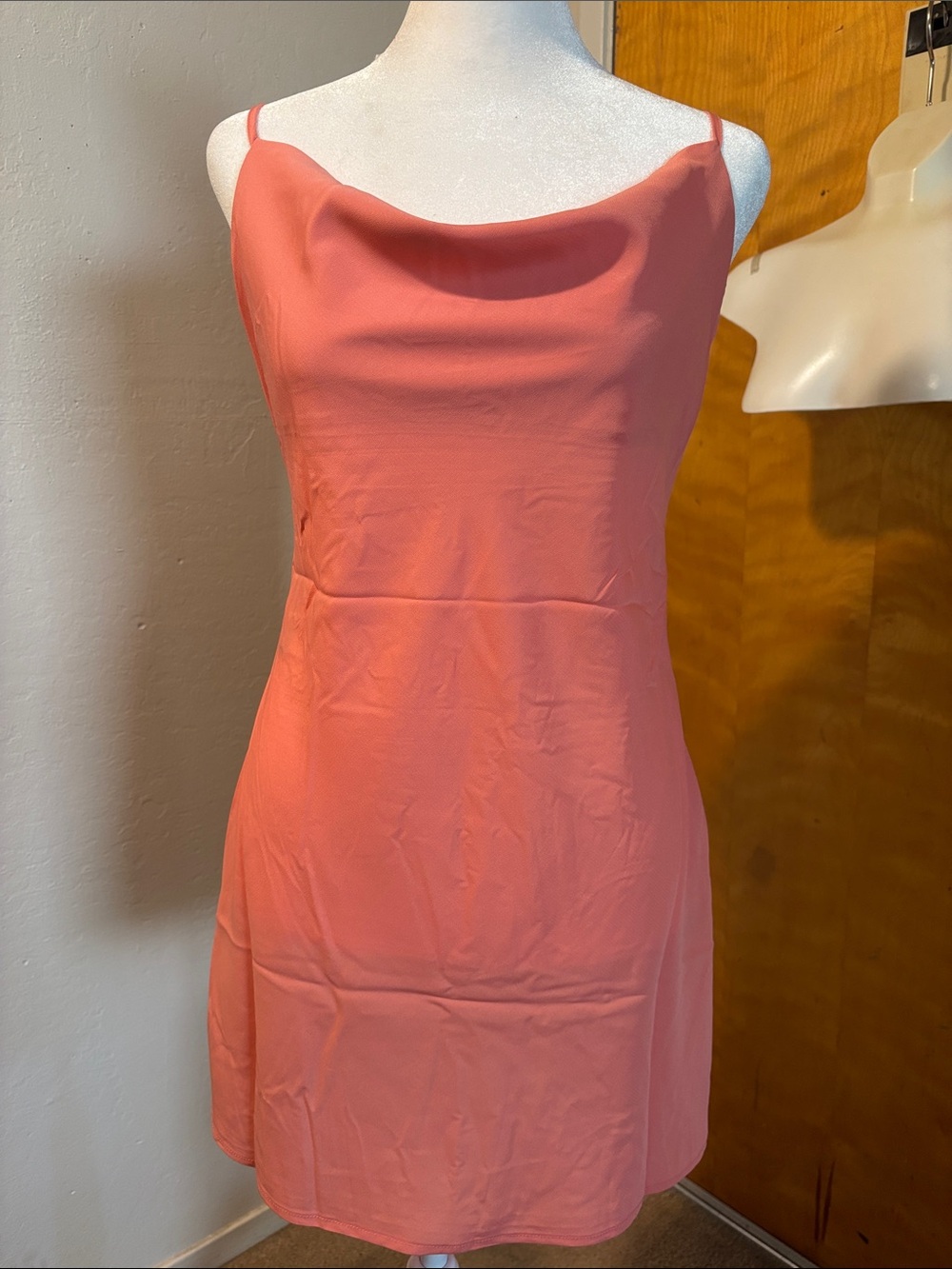 Forever 21 Coral Cowl Neck Spaghetti Strap Mini Dress